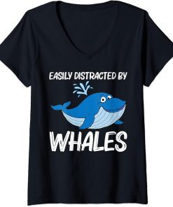 Womens Funny Whale Art For Men Women Orca Narwhal Blue Whales V-Neck T-Shirt