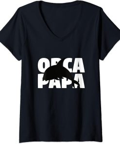 Womens Orca Papa Gift for Orca Lover Animal Father Orca Dad V-Neck T-Shirt