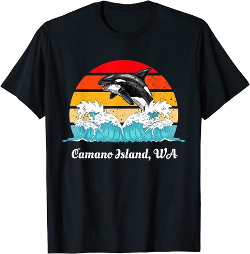 Vintage Camano Island WA Distressed Orca Killer Whale Art T-Shirt