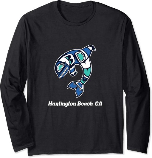 Huntington Beach CA Native American Tribal Orca Killer Whale Long Sleeve T-Shirt